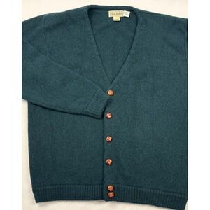 VTG 70s LL Bean 100% Alpaca Forest Green Cardigan Sweater Large Peru Made EUC